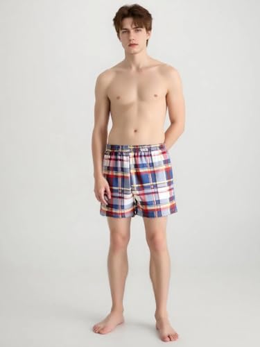 Men's Weaved Boxer Shorts, Pack of 3, Skin-friendly，Classic Patterns - Multicolor Gingham, Blue Check, Red Plaid （L-4XL）4