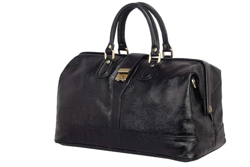 LV Leather Duffle Bags for Travel Bag Cabin Size Leather Duffel | 26 Liters Capacity | Dimensions: L-21 x H- 14.5 x W- 10 Inches DA Leather Villa Duffel Bag (Black)