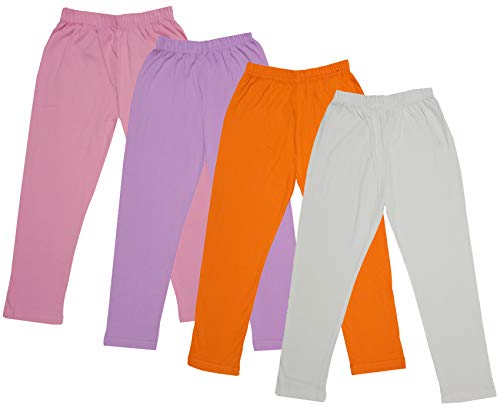 Image of IndiWeaves Girls Super Soft Cotton Solid Capri Pants (Cream, Orange, Purple, Light Purple) Pack of 4