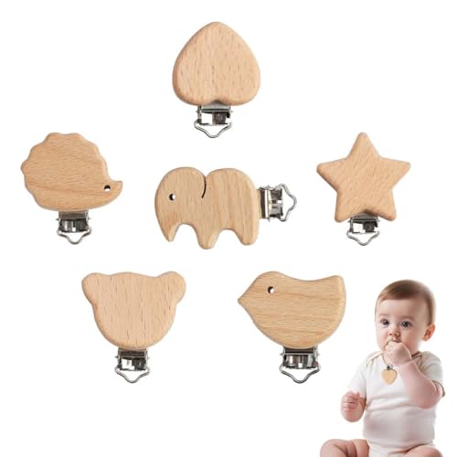 LACHT 6 Pcs Schnullerclip Holz Natur, Baby Nuckelclip Mit...