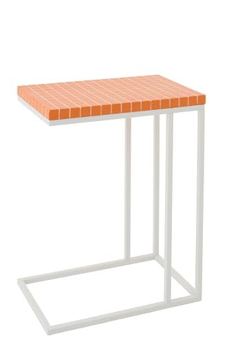 J-Line Table D'appoint Rectangle Carreaux - métal - Orange/Blanc