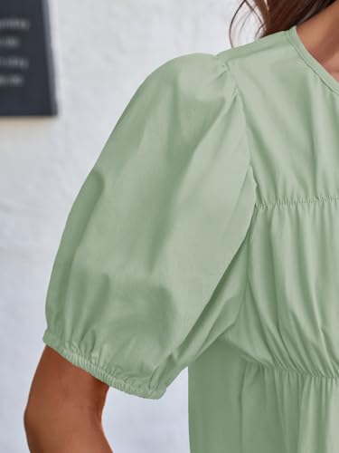 Image of Tankaneo Womens Puff Sleeve Peplum Babydoll Tops Summer Flowy Pleated Cotton T-Shirts Casual Loose Fit Cute Blouse
