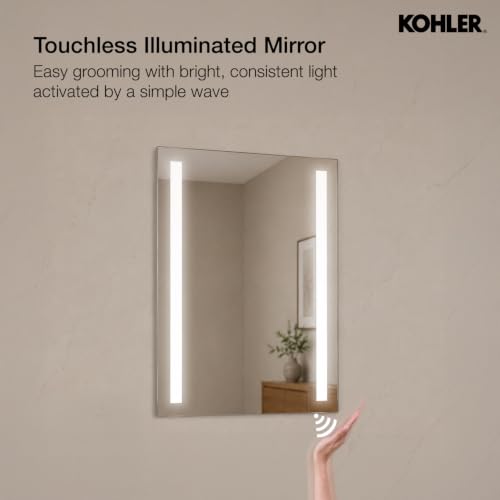 Image of Kohler Vitality Lighted Rectangular Column Mirror, 30 inch x 40 inch (762mm x 1016mm), Inset LED Lights, Touchless, Anti-Fog (22928IN-NA)