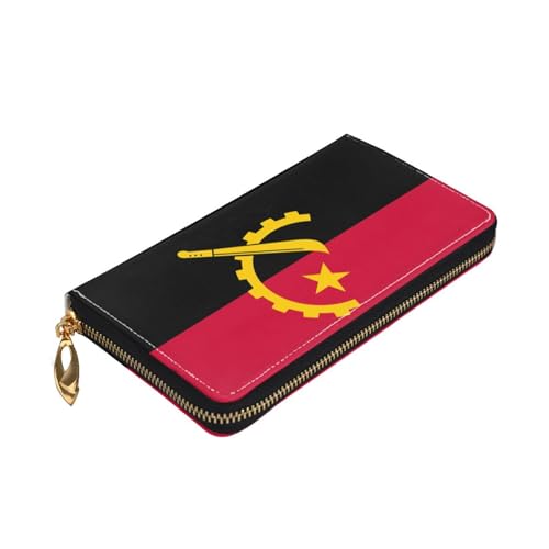 TYUMHAngola Flag Leather long clutch wallet with 12 card slots and 3 full pockets for cash, designed for fashionable women.3