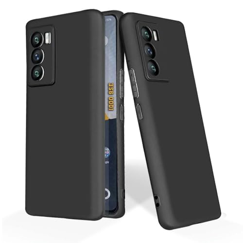 Image of Soft Silicone Mobile Back Cover Compatible with iQOO 9 SE 5G | Shockproof Protective Case /Cover with Full Edge Protection (Plain Black)($BL-IQO-9SE-000)