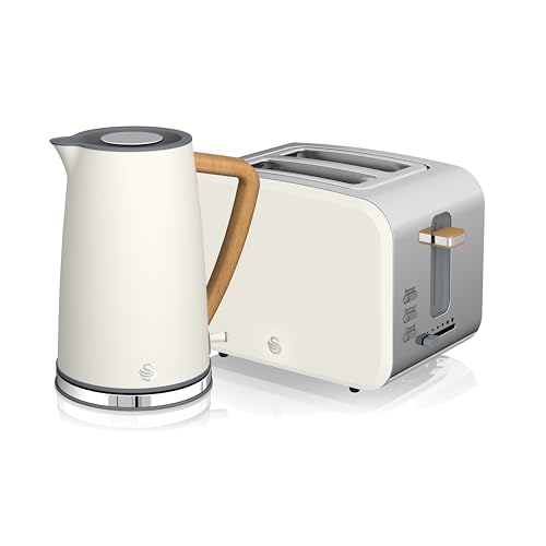Swan Nordic Kitchen Set, 1.7L Fast Boil Kettle and 900W 2-Slice Toaster, White SK14610WHTN/ ST14610WHTN