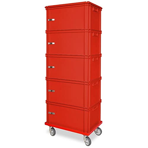 Torre per archivio con rullo, 5 contenitori in rosso