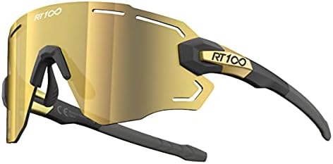 RT100 sport Cycling Sunglasses for Men, frameless wrap around Flexible light weight biking Gold sunglasses Triathlon Tennis