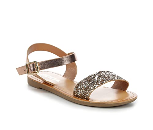 Girls Sandals Open Toe Summer Flats Dress Sandals Shoes Toddler/Little Kid/Big Kid SODA BIG BOSS ROSE GOLD 4, 4 Big Kid