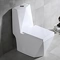 Wonchael 12"Rough-in Rectangle One Piece Toilet Suitable for Modern Luxury Bathrooms Dual Flush 0.8/1.6 GPF Elongated Square Comfort Unique Design, Ceramic,White.