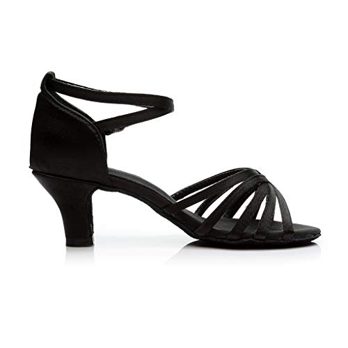 Women's Latin Dance Open Toe Pumps Satin P𝐫o𝐟essional Ballroom S𝐚lsa Practice Pe𝐫formance Color Cr𝐨ss Strap Heels4