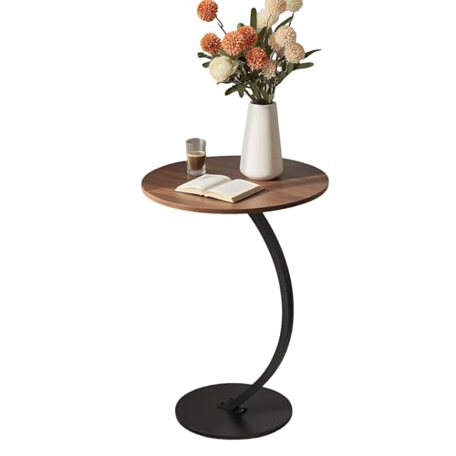 Dovyn Overbed Bedside Table Round End Table with Metal Frame