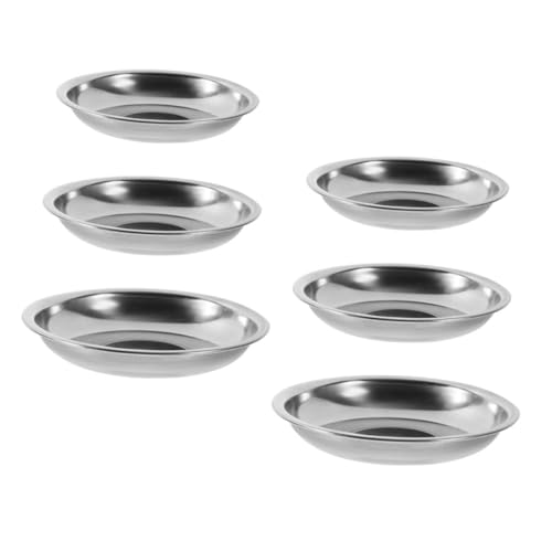 FUNOMOCYA 6pcs Stainless Steel Dish Sauce Bowl Ingredient Plate for Prep Dip Dish Soy Sauce Dish Digging Plate Saucer Dish Sauce Dishes for Dipping Round Sauce Plate Mini Plate Silver