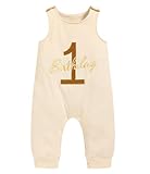 Viworld Baby Boy 1st Birthday Romper Infant Ribbed Jumpsuit Embroidery One Year Old Cake Smash Outfits (Apricot,12-18M)