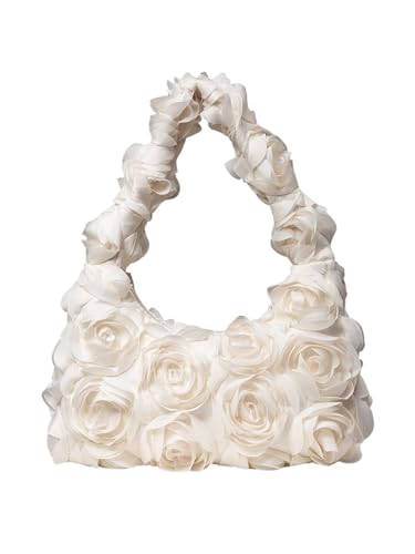 Image of Verdusa Women's 3D Rose Applique Shoulder Bag Floral Hobo Handbags Apricot One-Size