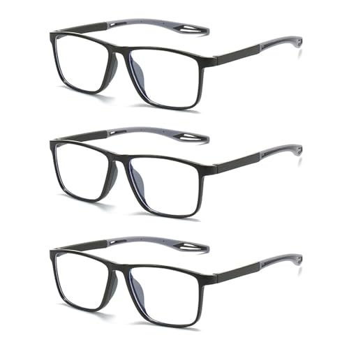 Hubeye 3 par sportläsglasögon dam herr ultralätt läsglasögon anti-blå glasögon 2,00