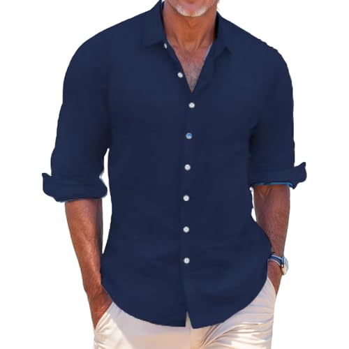 Mens Button Down Shirts for Men Casual Long Sleeve Lapel Collar Solid Slim Fit Shirt Hawaii Summer Spring Beach Tops