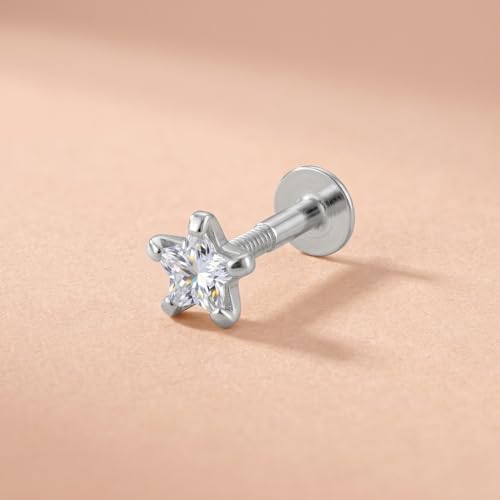 Image of Parnika 925 Sterling Silver Solitaire CZ Nose Pin | Small Size Piercing Nose Stud with Secure Screw Back | Elegant Silver Nose Ring for Women & Girls