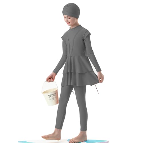 Image of ODIZLI Kids Girls' Rash Guard Sets Islamic Hijab Swimwear Muslim Modest Long Sleeves Shorts Pants Beachwear Hoodie Hat 2 PCS