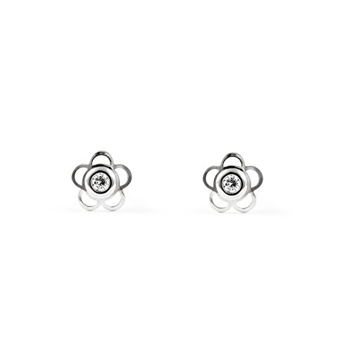 Pendientes Bebe O Niña Oro Blanco Flor 5 Petalos Con Circonitas - Estuche Regalo - Certificado De Garantía - Mondepetit Pendientes Bebe O Niña Oro Blanco Flor 5 Petalos Con Circonitas - Estuche Regalo - Certificado De Garantía - Mondepetit
