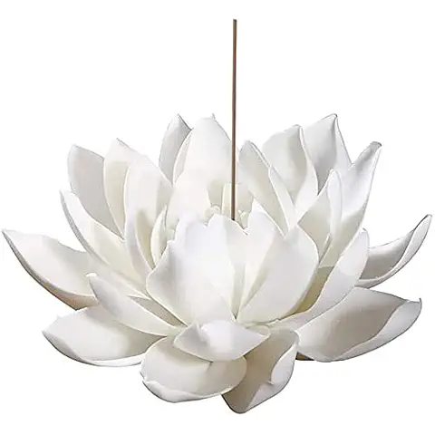 Aroong 3.9 Inch Large Ceramic White Lotus Incense Burner Flower Incense Burner Stick Holder For Yoga Studio Living Room Home Decor Cover