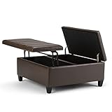 SIMPLIHOME Ellis 36 inch Wide Contemporary Square Coffee Table Storage Ottoman in Chocolate Brown Vegan Faux Leather, Assembled, For the Living Room and Bedroom