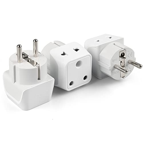 Image of Ceptics Europe Travel Adapter, 2 in 1 India to Europe, Germany, France Schuko Adapter - Type E /F European Plug Adapter for Laptops, Phones, Chargers, CE - RoHS - 3 Pack