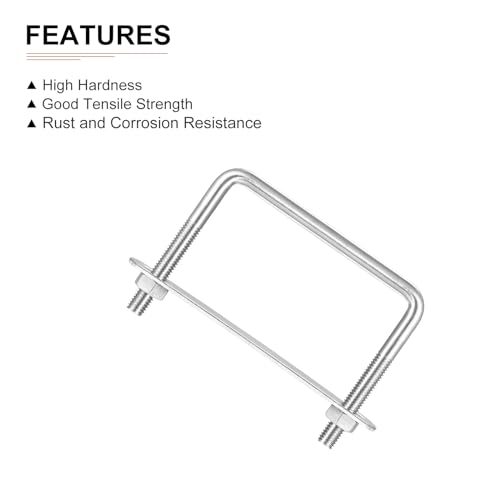 Image of DTGN M8x85x70mm(ThreadxWxL) Square U Bolt - 2Pack - Good for Trailer Pipe Replacement Parts - 304 Stainless Steel U Shape Bolts