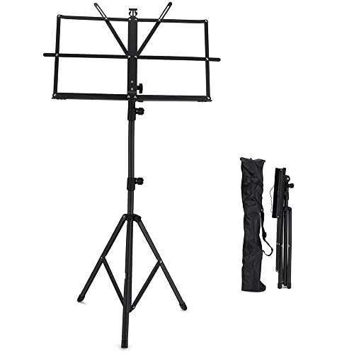 Pupitre de Musique Pliable, Partition en Livres, Support Portable Sturdy Support Métal Pliant avec Sac Transport, Hauteur Ajustable, Léger et Compact pour Stockage ou Voyage
