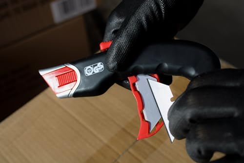 WEDO Safety Cutter Premium – Sicherheitsmesser mit automatischem Klingenrückzug, Metallgriff & Gummieinsatz, inkl. 5 Wechselklingen, ergonomisch für Rechts- & Linkshänder