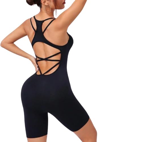 Image of Jumpsuit for Women Gym Workout Stylish Ankle Length | Body Fit One Piece Gym Outfit, Yoga Clothes Women, Sleeveless Bodysuit Style, Athleisure Travel Lounge Wear, Activewear