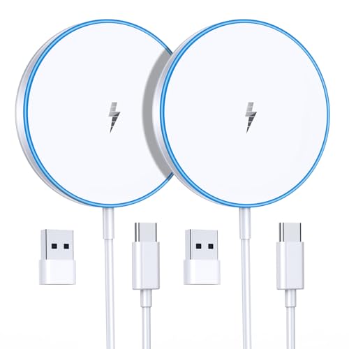 Magnetic Wireless Charger 2 Pack Mag-Safe Charger 15W Fast Charging Pad Compatible with iPhone 17/16/15/14/13/12 Series and Airpods 4/3/2/Pro/Pro2 LED magnetic charger with Dual Charging Ports