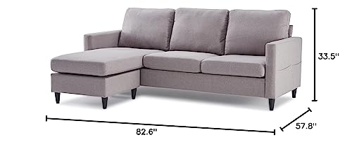 Merax Reversible Sectional Sofa With Handy Side Pocket，Living Room L-Shape 3-Seater Couch With Modern Linen Fabric Sofabed, Grey #TOP7