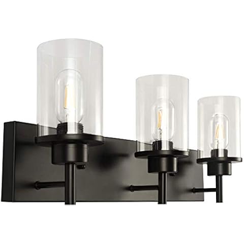 PUUPA 3 Lights Bathroom Vanity Lighting, Modern Industrial Wall Light Fixture with Clear Glass Shade for Bedroom Powder Room Porch Kitchen Living Room Cover