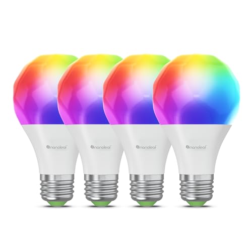 Nanoleaf Matter Essentials Pack de 4 Wifi Ampoules LED E27 Connectées RGBW - Lampes Intelligentes, Horaires personnalisés， Contrôle par App/Voix (Compatible Alexa, Apple, Google), Salon Bureau Gaming