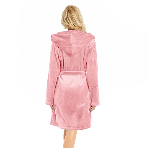 Image of U2SKIIN Women Hooded Fleece Robe, Short Plush Robes for Womens With Hood Soft Warm Spa Bathrobe