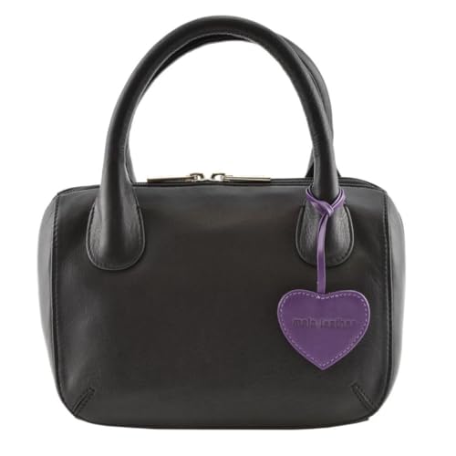 Mini sacoche en cuir noir Mala Leather avec motif cœur taille small