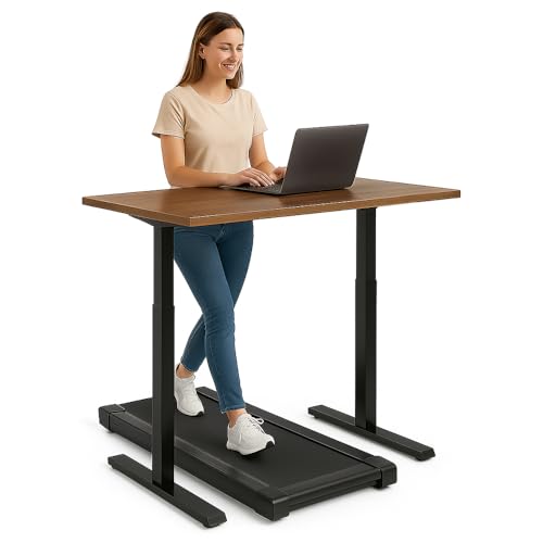 Image of Pulse Electric Height Adjustable Table Standing Desk with 4 Memory Presets| 1200 X 750 CM (25mm Walnut Top & Black Frame)| 80KG Wt Cap| 3 Year Warranty| Adaptor Hanger, Headphone & Cup Holder
