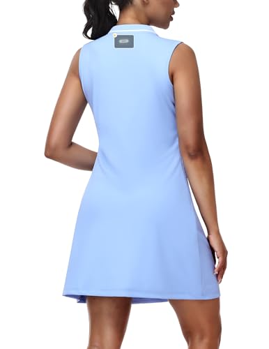 Image of MIER Golf Dresses for Women V Neck Sleeveless Dress with Zip Pocket | For Tennis Pickleball Travel Casual, Soft Breathable, 4-Way Stretch Light Flowy, Ribbed Collar, Reflective Logo, Wrinkle Free