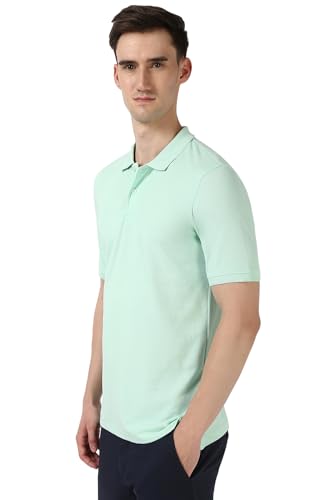 Image of Peter England Men Green Solid Polo Neck Polo T-Shirts