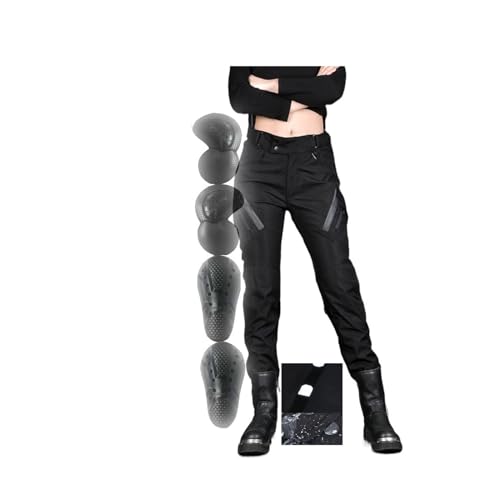 Womens Motorcycle Pants Jeans Adjustable Ride Trousers with Reflective Tape+Armored Motocross Equipment(Medium)