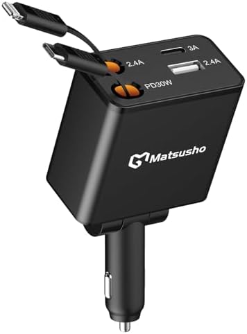 Chargeur Voiture Rétractable SUPERONE – 100W Rapide, Câble 2.6ft – Pour Téléphone, Google Pixel
