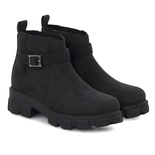 Women's Chunky Chelsea Boots | Slip-On Ankle Boots with Buckle & ...