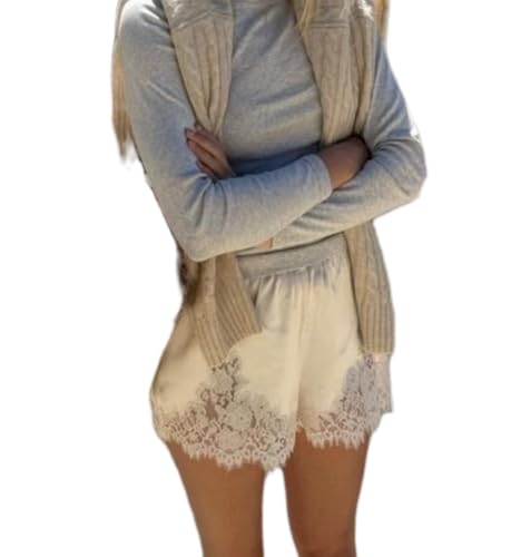 KMBANGI Women Lace Trim Satin Shorts Elastic Waist Lace Patchwork Silk French Knickers Coquette Pj Shorts Slip Bottoms4