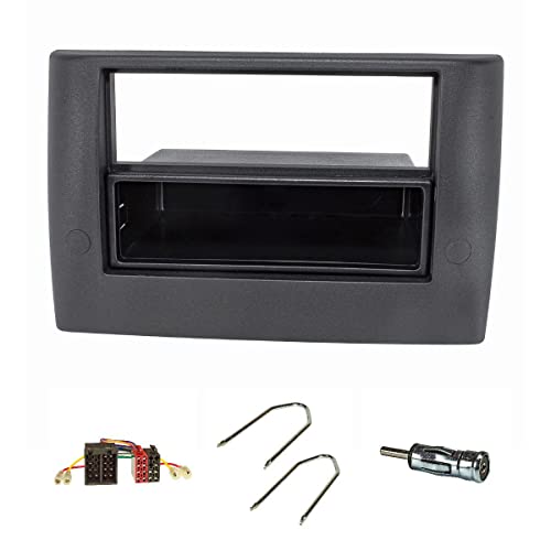 tomzz Audio 2414-025 Lunette de radio pour Fiat Stilo 2001-2008 version professionnelle montage à vis avec compartiment de rangement, adaptateur radio iso, adaptateur d'antenne iso din, support de déverrouillage