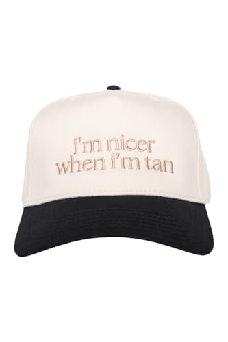 KATYDID I’m Nicer When I’m Tan Vintage Hat - Two-Toned Trucker Hat - Embroidered Vintage Baseball Cap for Women - Snapback (Black/Tan)