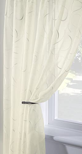 Infinity Ivory Single Embroidered Voile Net Curtain Sheer Panels Slot Top Heading (Ivory 150cm Wide x 122cm (48") Drop)