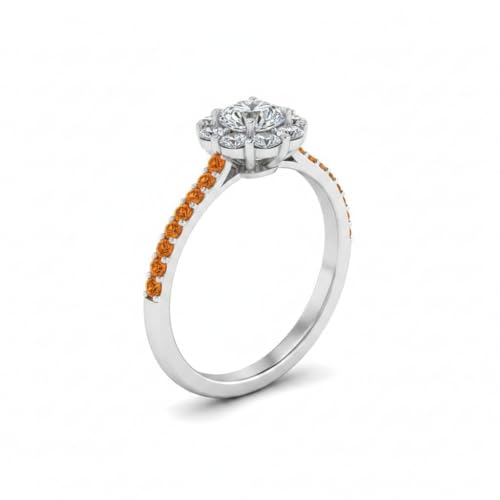 Image of Choose Your Gemstone Flower Halo Diamond CZ Ring 925 Sterling Silver Round Shape Halo Engagement Rings Everyday Jewelry Wedding Jewelry Handmade Gifts for Wife US Size 4 to 12