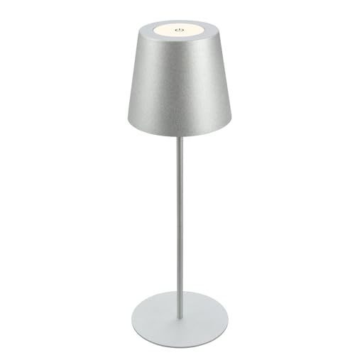 Briloner - Lampada da tavolo LED senza fili con touch, ricaricabile, a batteria, regolabile in altezza, dimmerabile, USB-C, lampada da comodino, lampada da lettura, da esterno, 36x10,5cm, argento