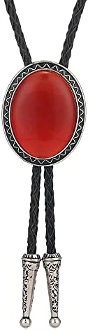 Btilasif Bolo Tie,Handmade Round Shape Western Cowboy Bolo Tie Leather Necktie Western Necklace Costume Accessories for Men,Women red